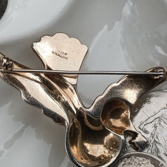 Signed Mazer 1940's Sterling & Rhinestone Brooch - Picture 2 of 12